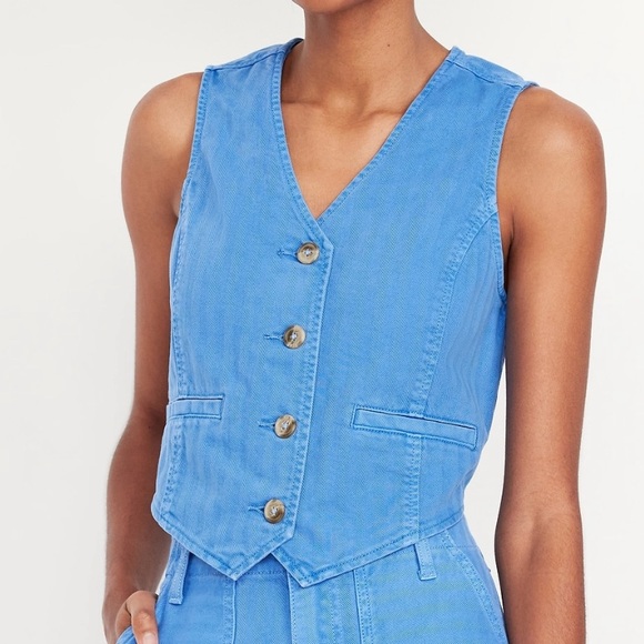 NWT- Old Navy- L. Front Button Denim Top - Picture 1 of 9